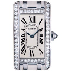 Cartier Tank Americaine Diamond White Gold Silver Dial WB7073L1 Quartz Watch
