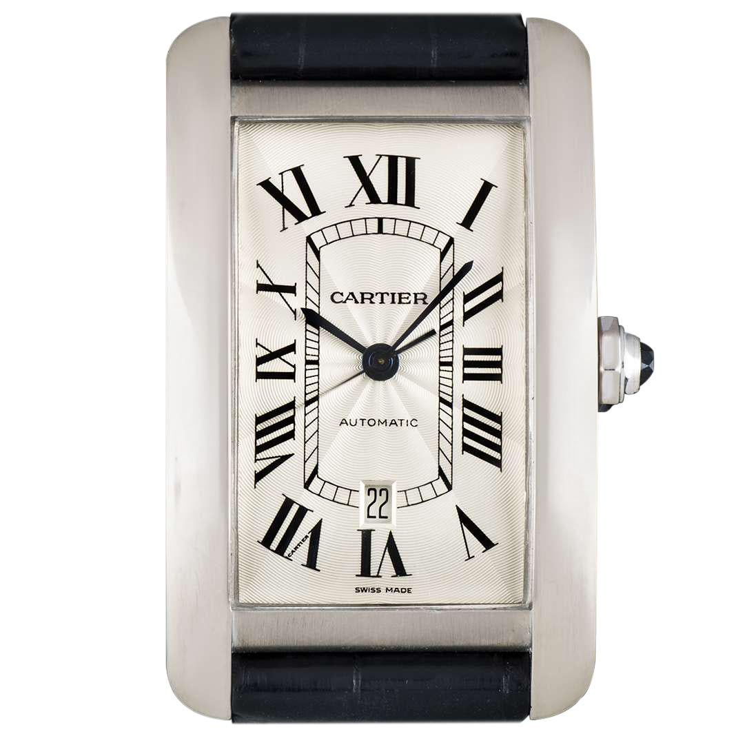 Cartier Tank Americaine Extra Large White Gold Silver Guilloche Dial W2609956