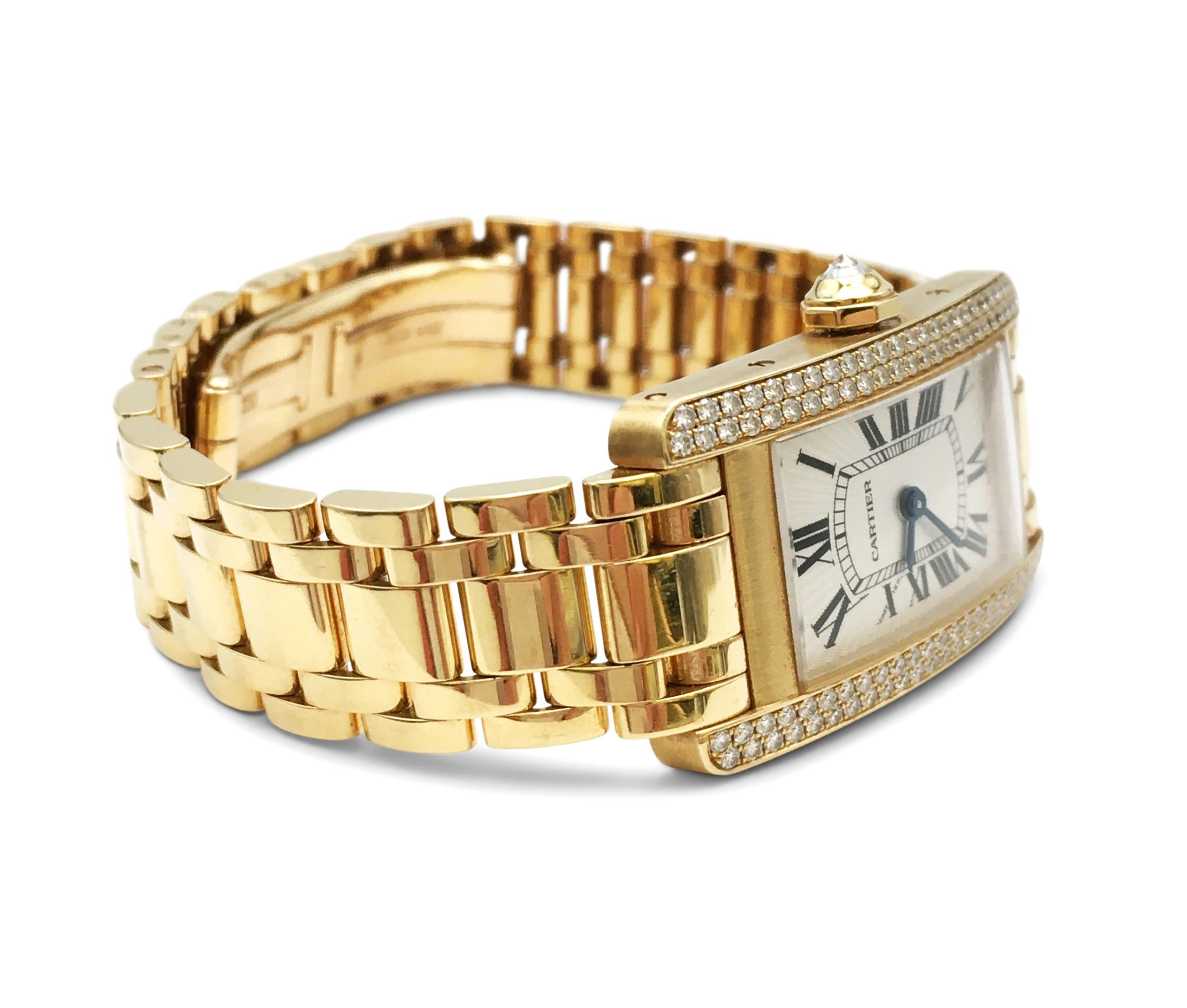 Round Cut Cartier Tank Americaine Gold Diamond Watch