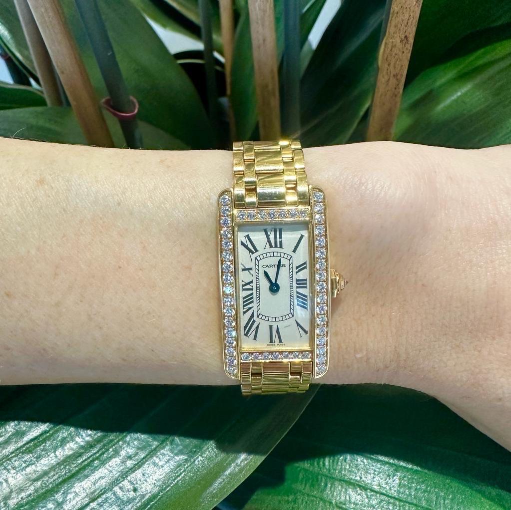 Cartier: 18 Karat Gelbgold Tank Americaine mit Diamanten REF WB7012K2 (Moderne)