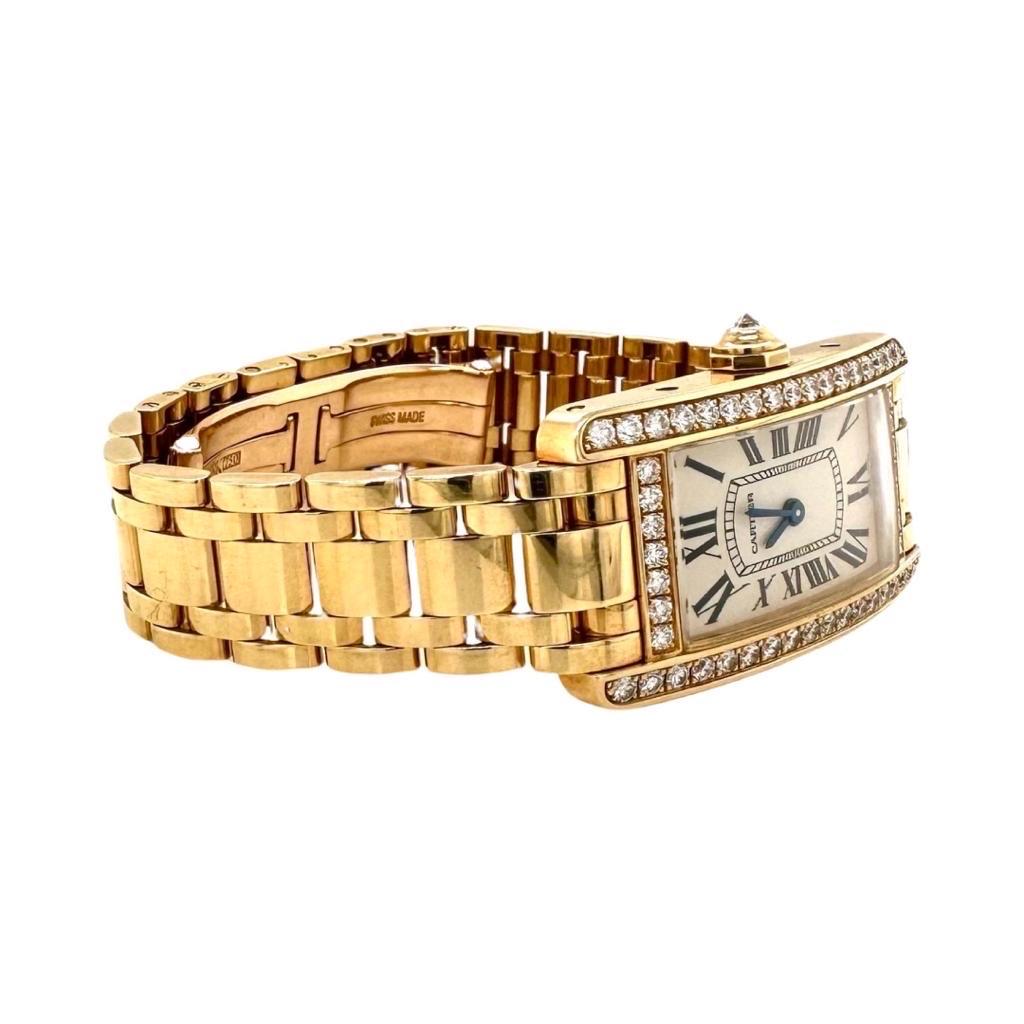 Cartier: 18 Karat Gelbgold Tank Americaine mit Diamanten REF WB7012K2 (Rundschliff)