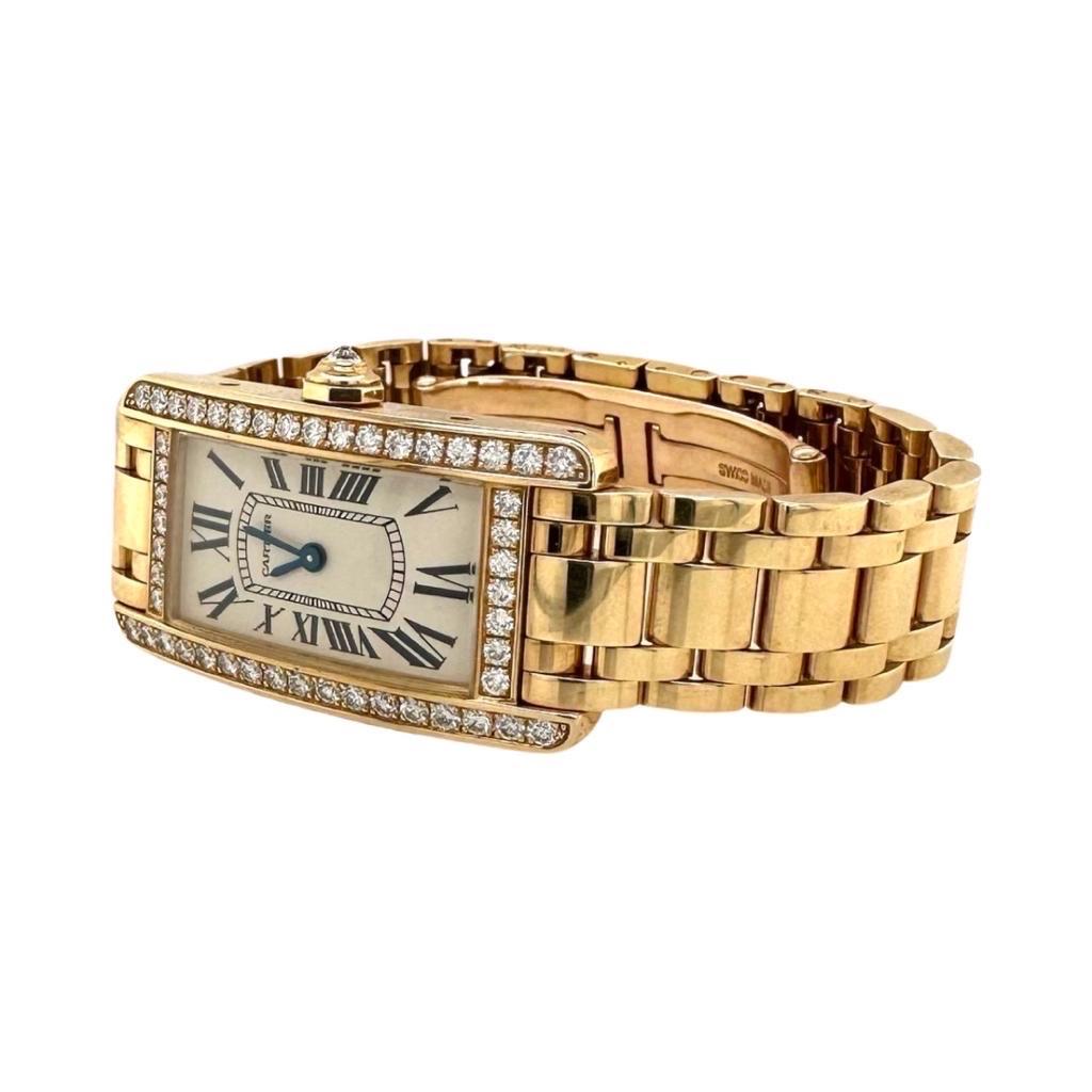 Cartier: 18 Karat Gelbgold Tank Americaine mit Diamanten REF WB7012K2 im Zustand „Hervorragend“ in Miami, FL