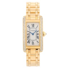 Cartier Tank Americaine Ladies 18 Karat Yellow Gold and Diamond Watch WB7012K2