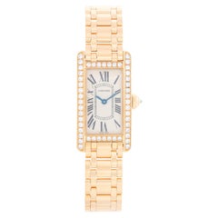 Cartier Tank Americaine Ladies 18 Karat Yellow Gold and Diamond Watch WB7072K2