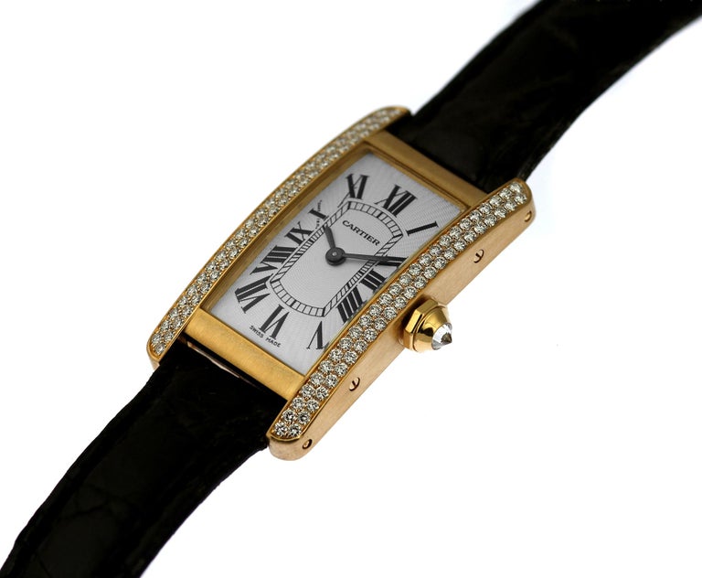Cartier Tank Americaine Ladies Watch in Diamonds & 18 K Rose Gold In Good Condition For Sale In London, GB
