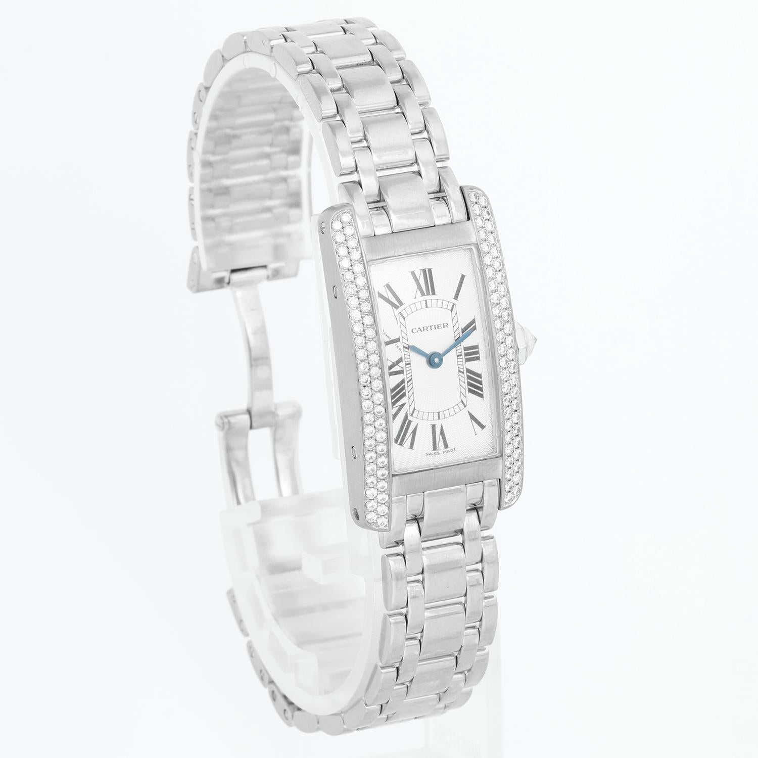 Cartier Tank Americaine Ladies White Gold W26019L1 1713 In Excellent Condition In Dallas, TX