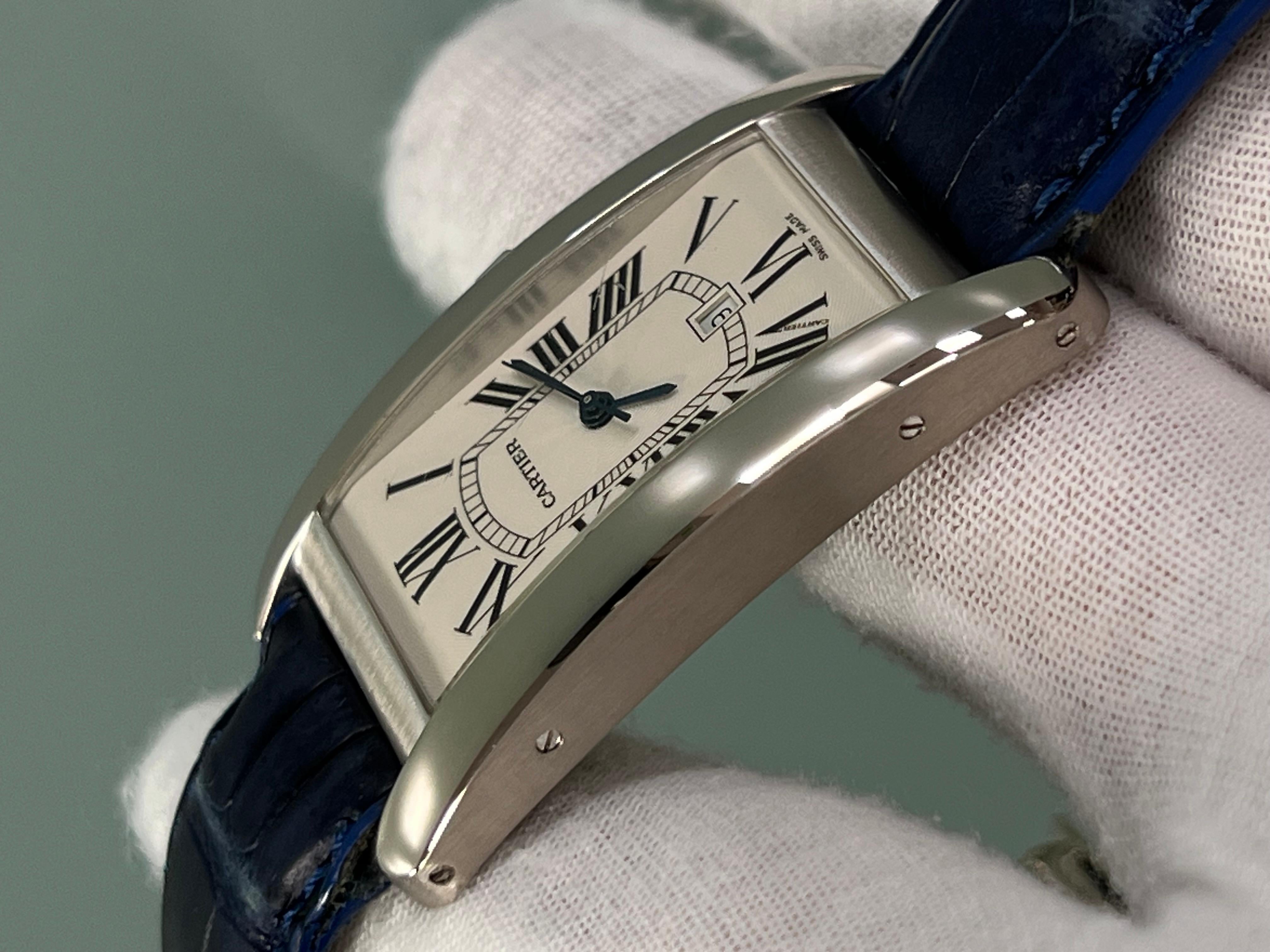 Cartier Tank Americaine Large 1741 18K Weißgold Lederarmband 6