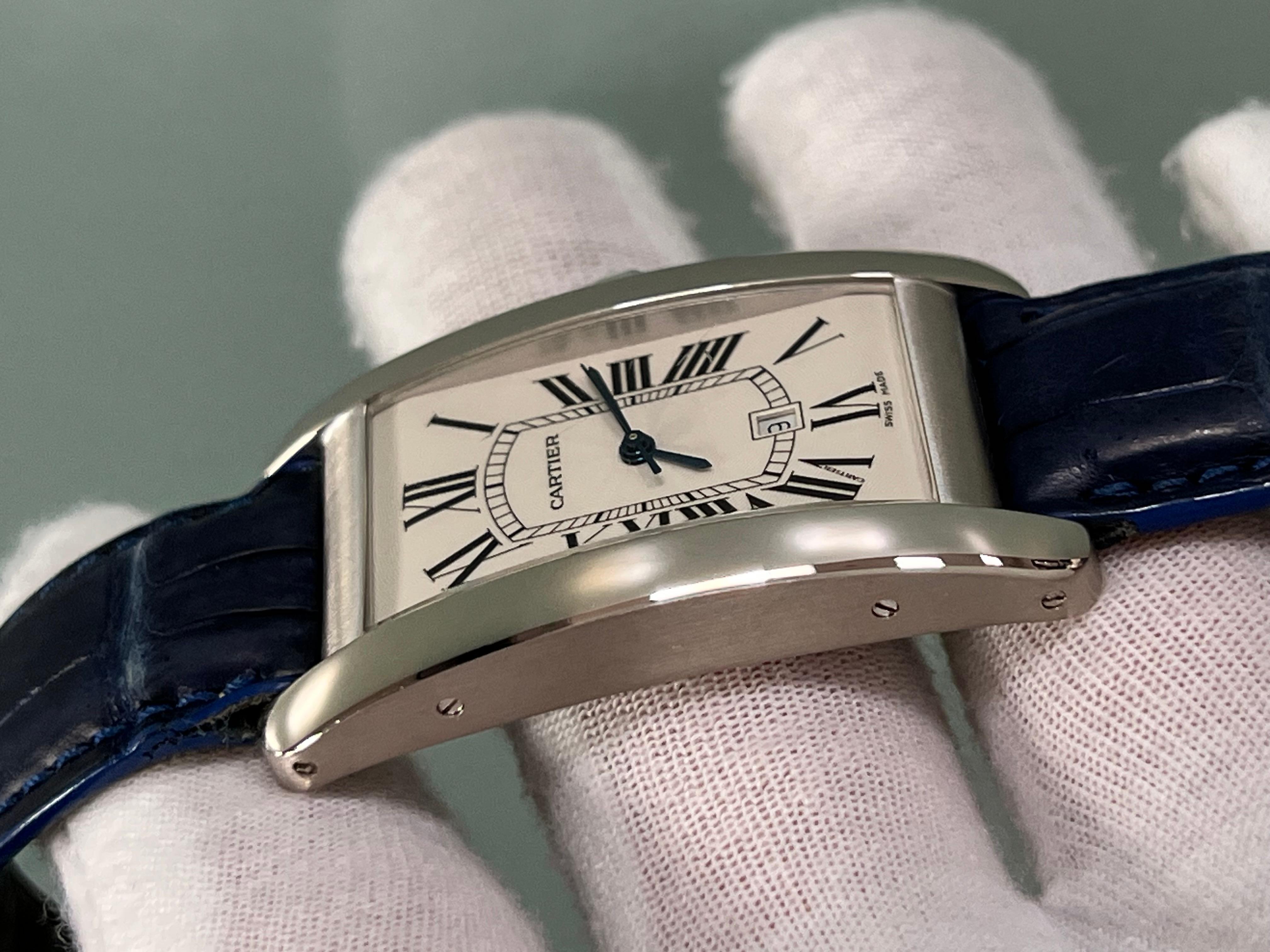 Cartier Tank Americaine Large 1741 18K Weißgold Lederarmband 7