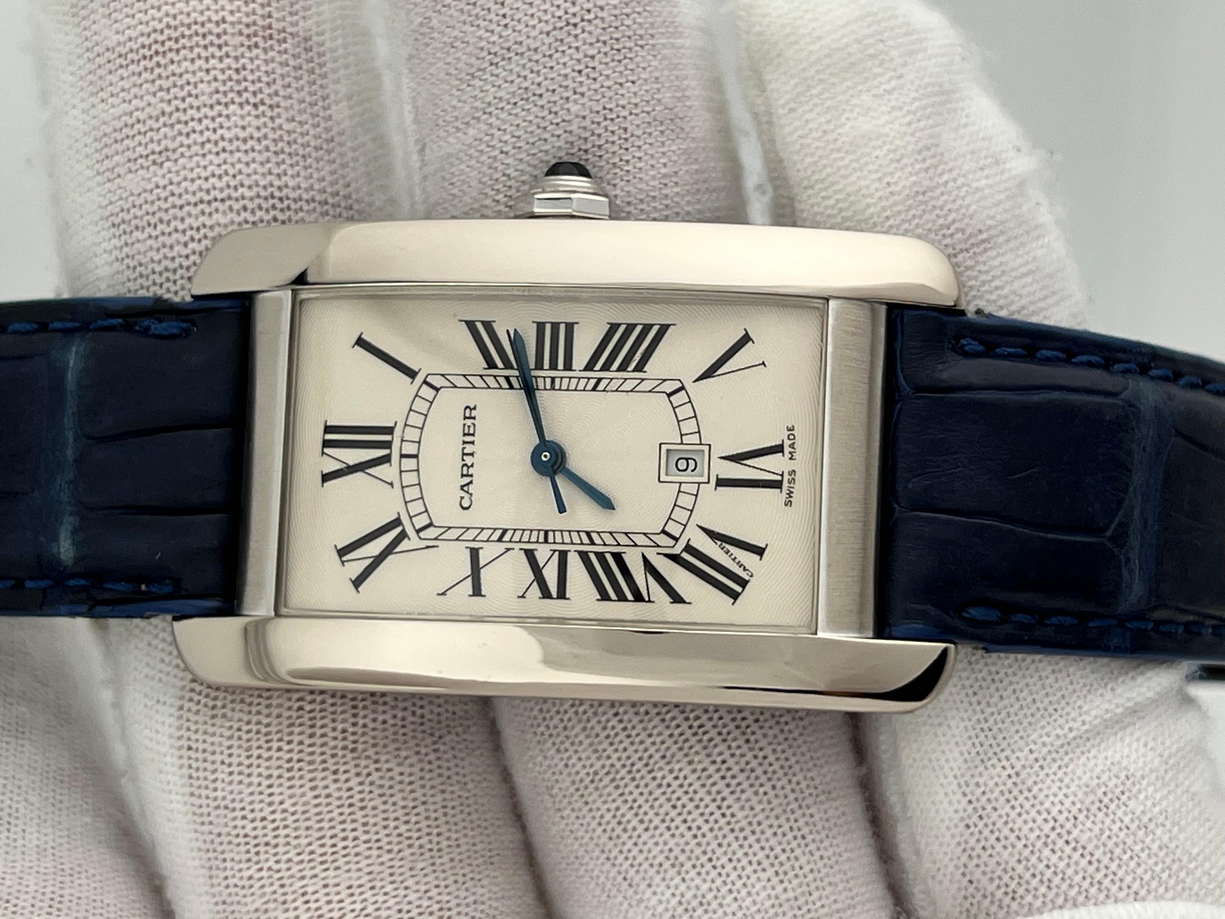 Cartier Tank Americaine Large 1741 18K Weißgold Lederarmband 8