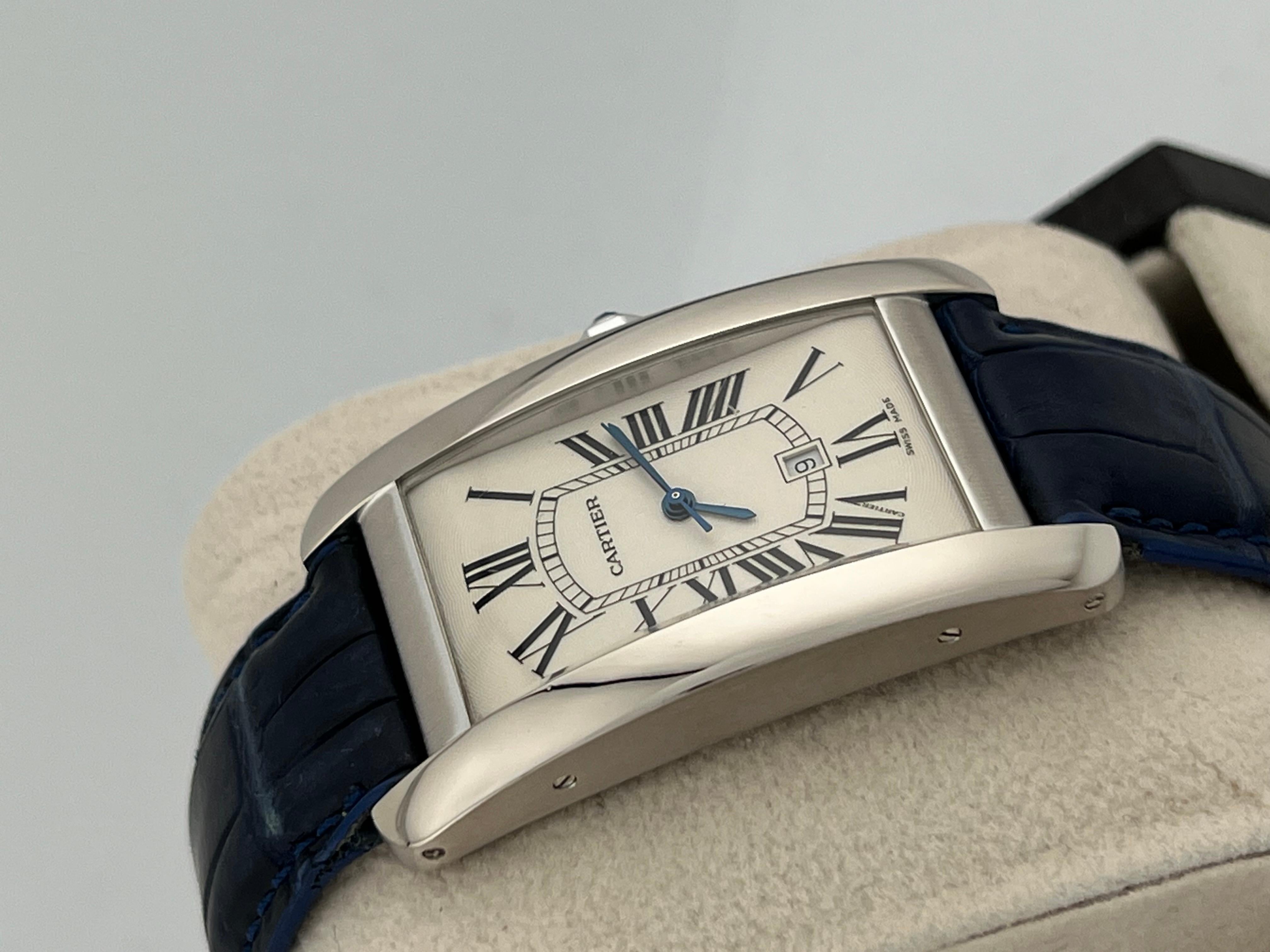 Cartier Tank Americaine Large 1741 18K Weißgold Lederarmband für Damen oder Herren