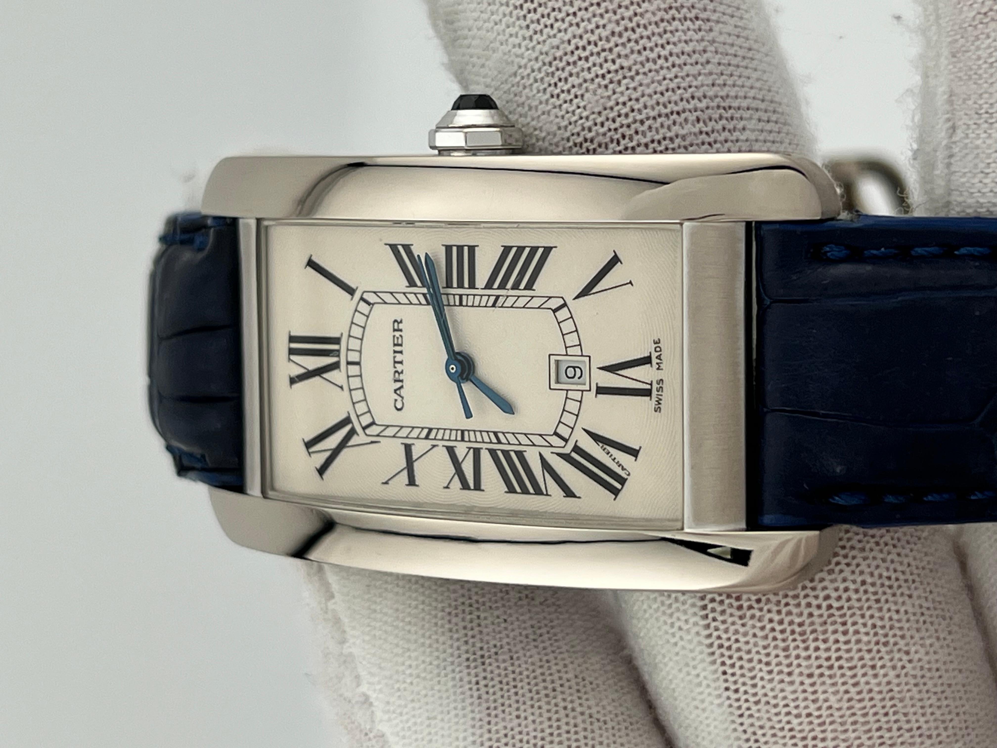Cartier Tank Americaine Large 1741 18K Weißgold Lederarmband 2