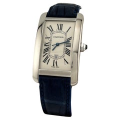 Cartier Tank Americaine Large 1741 18K White Gold Leather Strap