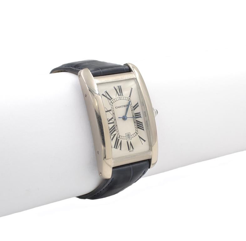 Cartier Tank Americaine Large 18 Karat White Gold In Good Condition For Sale In Los Angeles, CA