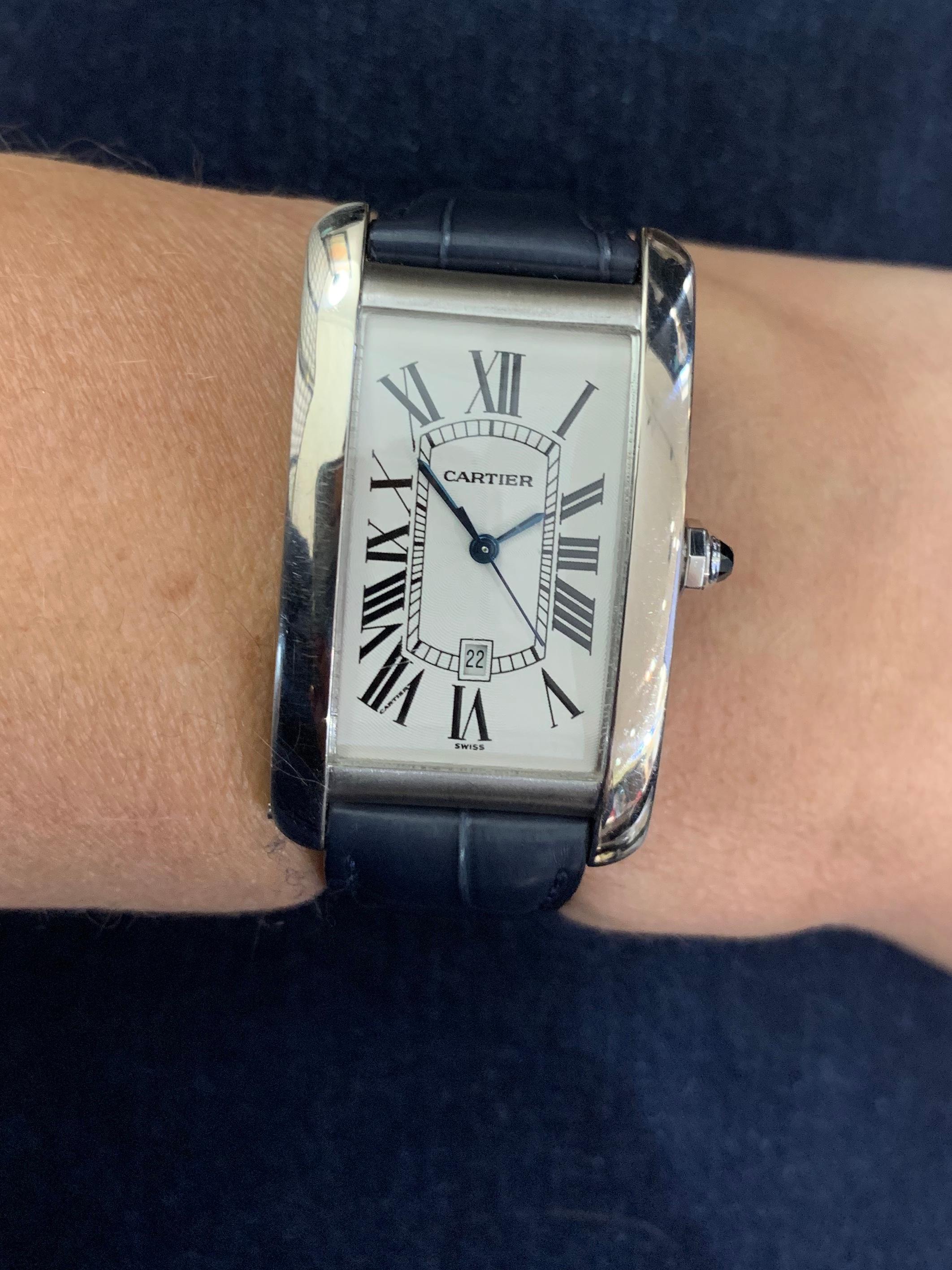 Cartier Tank Americaine Large 18 Karat White Gold For Sale 2