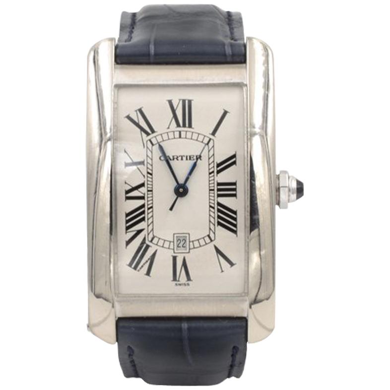 Cartier Tank Americaine Large 18 Karat White Gold For Sale