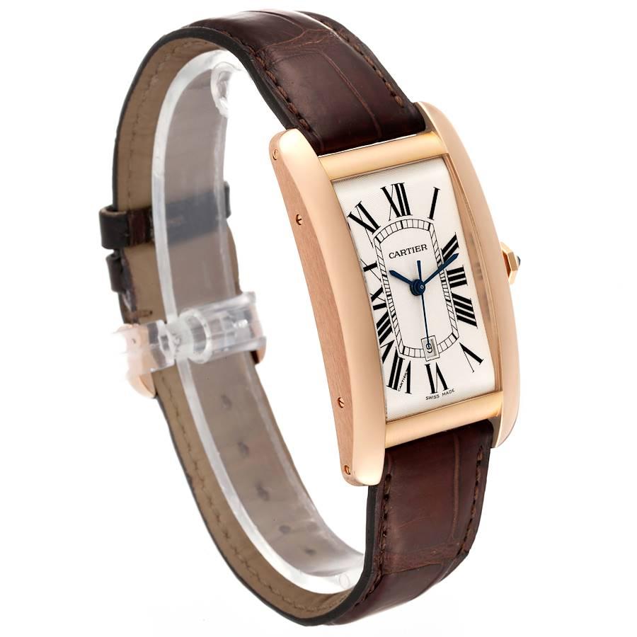 Cartier, grande montre Tank Americaine en or rose 18 carats avec bracelet marron, W2609156 Excellent état - En vente à Atlanta, GA