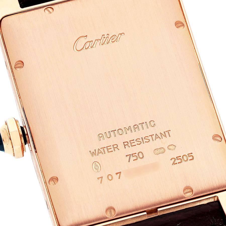 Cartier Tank Americaine Large 18K Rose Gold Brown Strap Watch W2609156 In Excellent Condition For Sale In Atlanta, GA