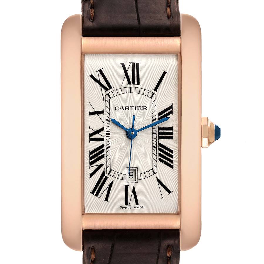 Cartier Tank Americaine Large 18K Rose Gold Brown Strap Watch W2609156 For Sale