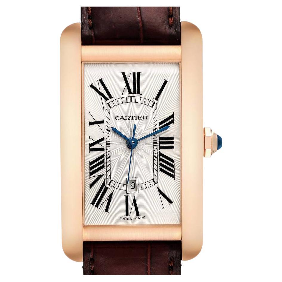 Cartier: 18 Karat Roségold Armbanduhr Tank Americaine mit braunem Riemen, W2609156 im Angebot