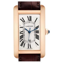 Cartier: 18 Karat Roségold Armbanduhr Tank Americaine mit braunem Riemen, W2609156