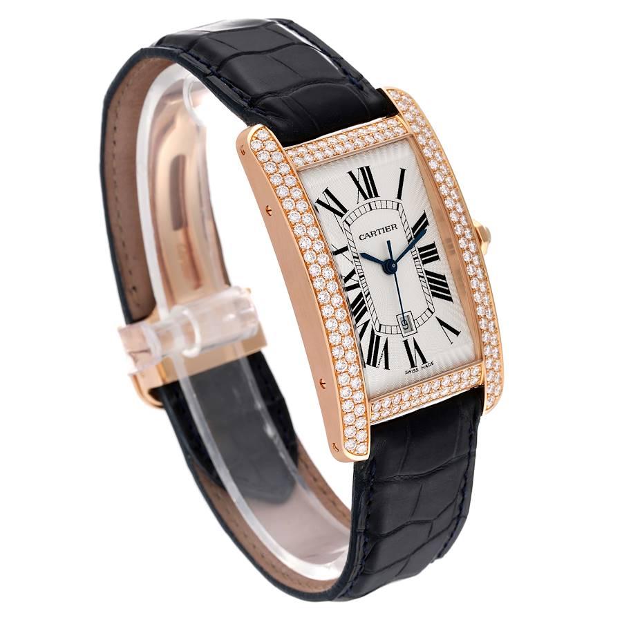 Cartier: 18 Karat Roségold Unisex-Uhr Tank Americaine mit Diamanten, WB704851 im Zustand „Hervorragend“ im Angebot in Atlanta, GA