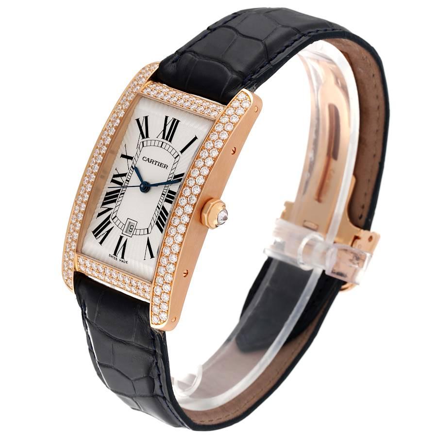 Cartier: 18 Karat Roségold Unisex-Uhr Tank Americaine mit Diamanten, WB704851 im Angebot 1
