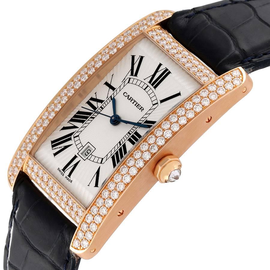 Cartier: 18 Karat Roségold Unisex-Uhr Tank Americaine mit Diamanten, WB704851 im Angebot 2