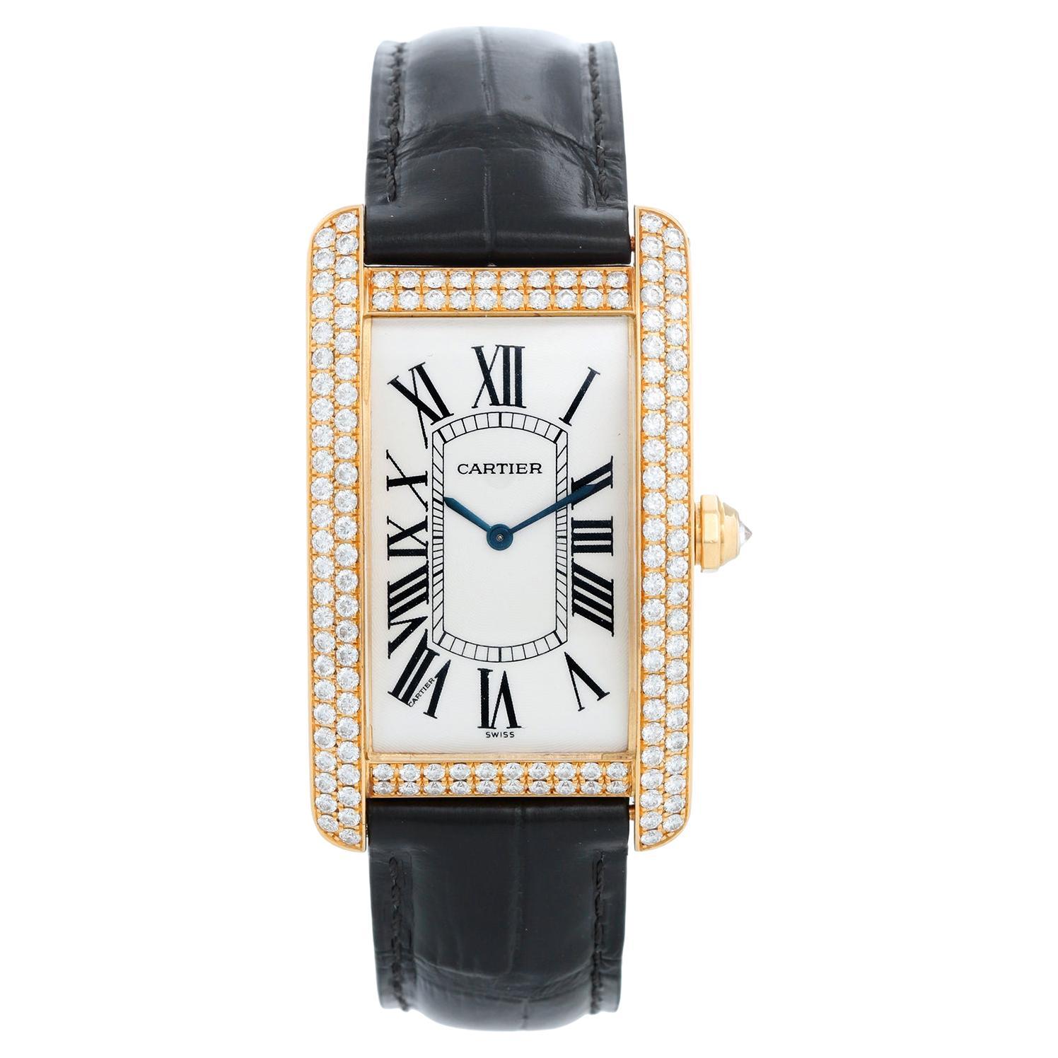 Cartier Tank Americaine Large 18k Yellow Gold & Diamond Watch Ref 1735 For Sale