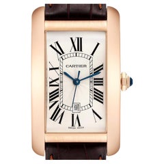 Cartier Tank Americaine Large Rose Gold Brown Strap Mens Watch W2609156