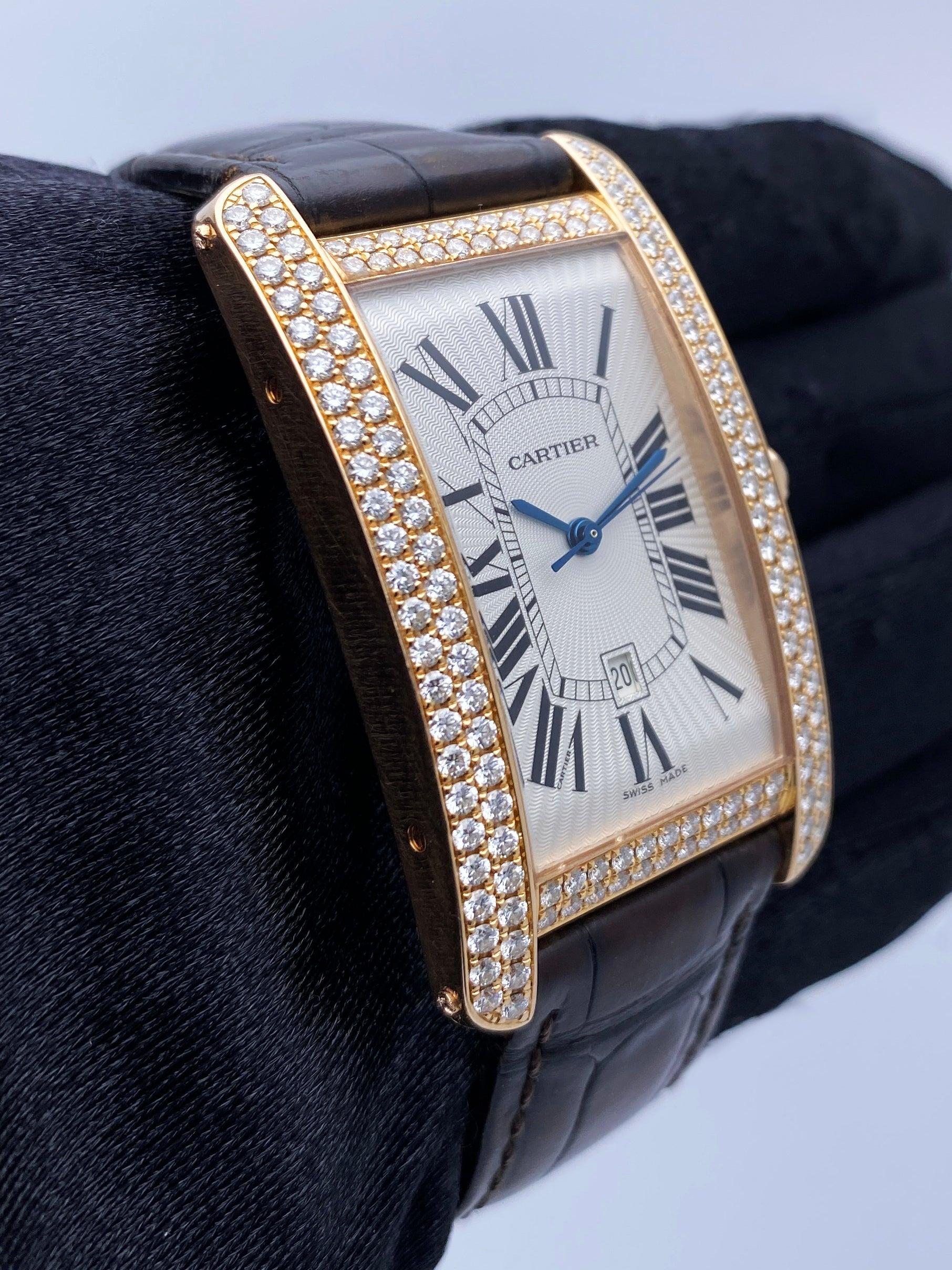Cartier Tank Americaine Large WB704851 Diamond Watch Box Papers In Excellent Condition In Great Neck, NY