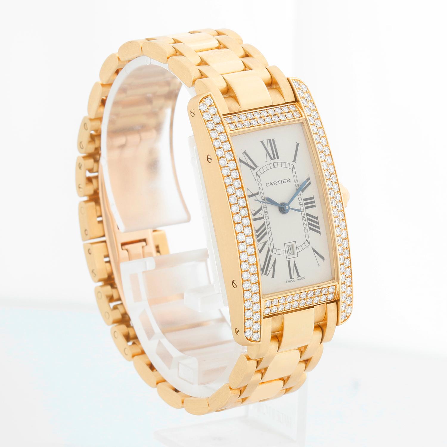 Reloj Cartier Tank Americaine Hombre/Dama Oro Amarillo 18k y Diamantes WB7057K2 248 en Excelente estado para la venta en Dallas, TX
