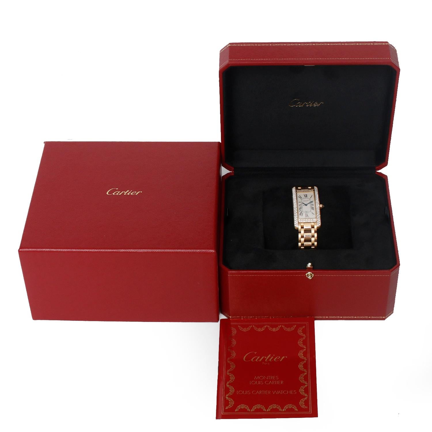 Reloj Cartier Tank Americaine Hombre/Dama Oro Amarillo 18k y Diamantes WB7057K2 248 en venta 2