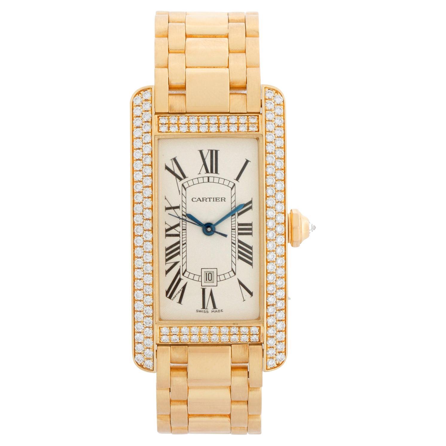Cartier Tank Americaine Montre homme/femme en or jaune 18 carats et diamants WB7057K2 248