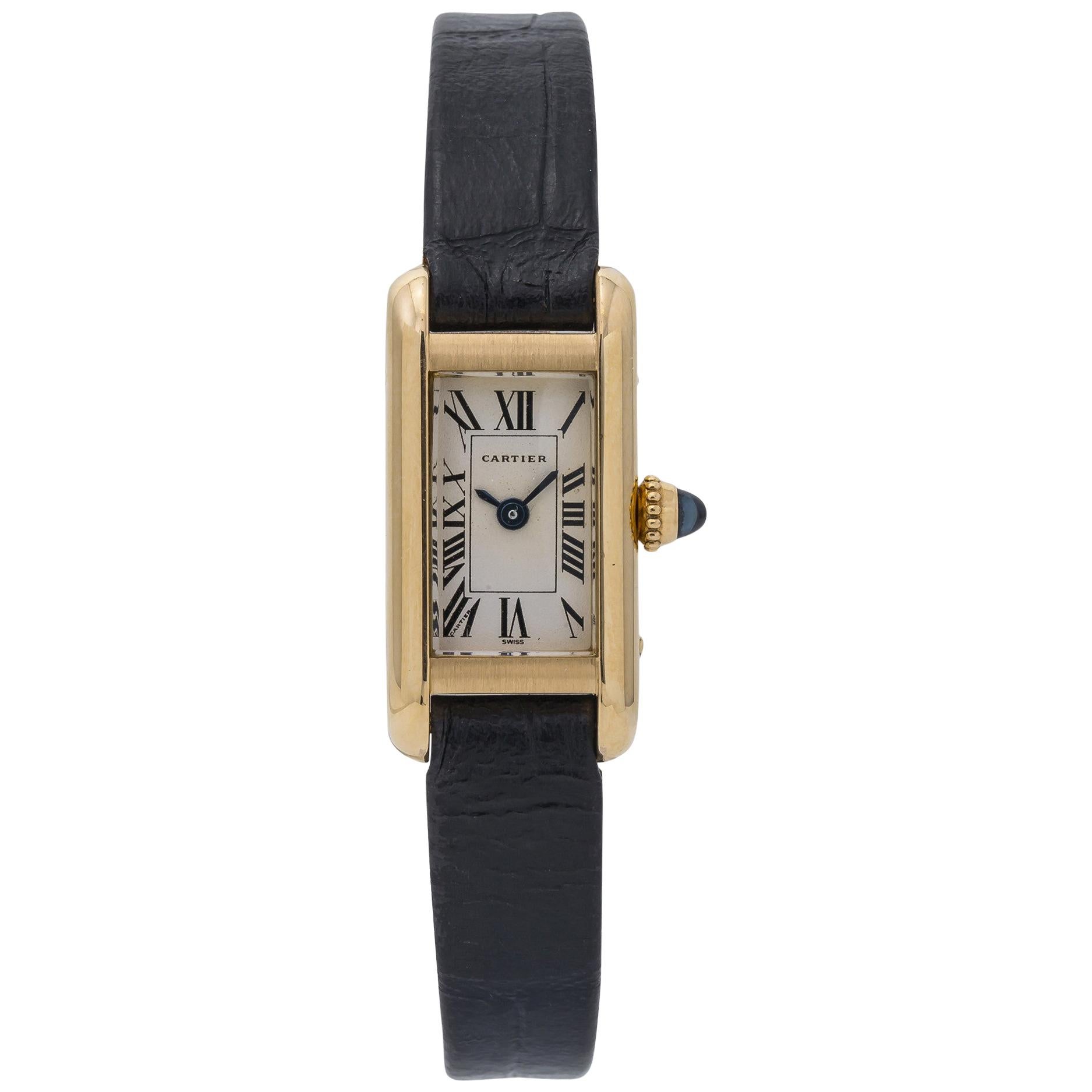 Cartier Tank Americaine Mini 1380 18 Karat Gold White Roman Dial Ladies Watch