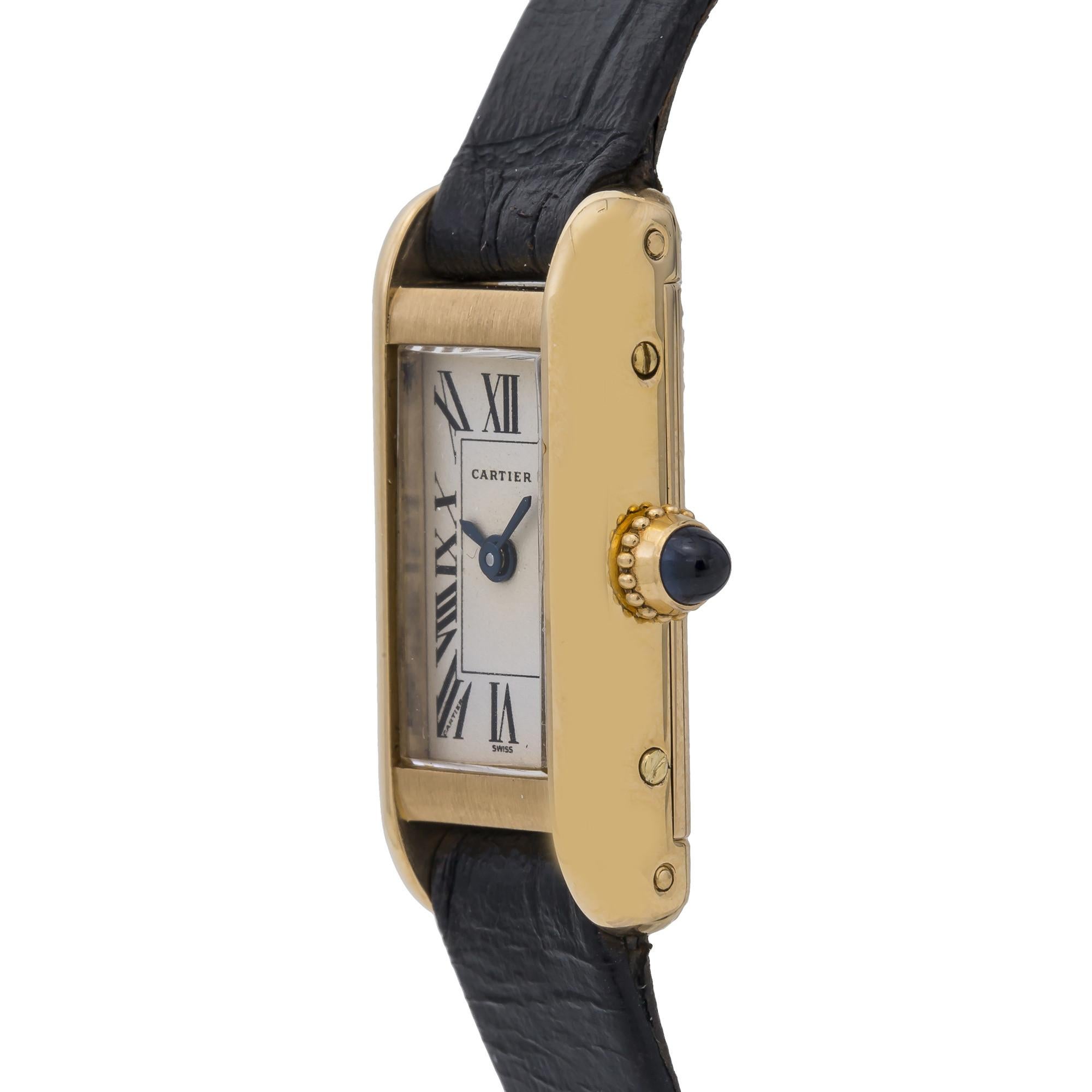 Cartier Tank Americaine Mini 1380 18K Gold White Roman Dial Lady's Watch 14mm
