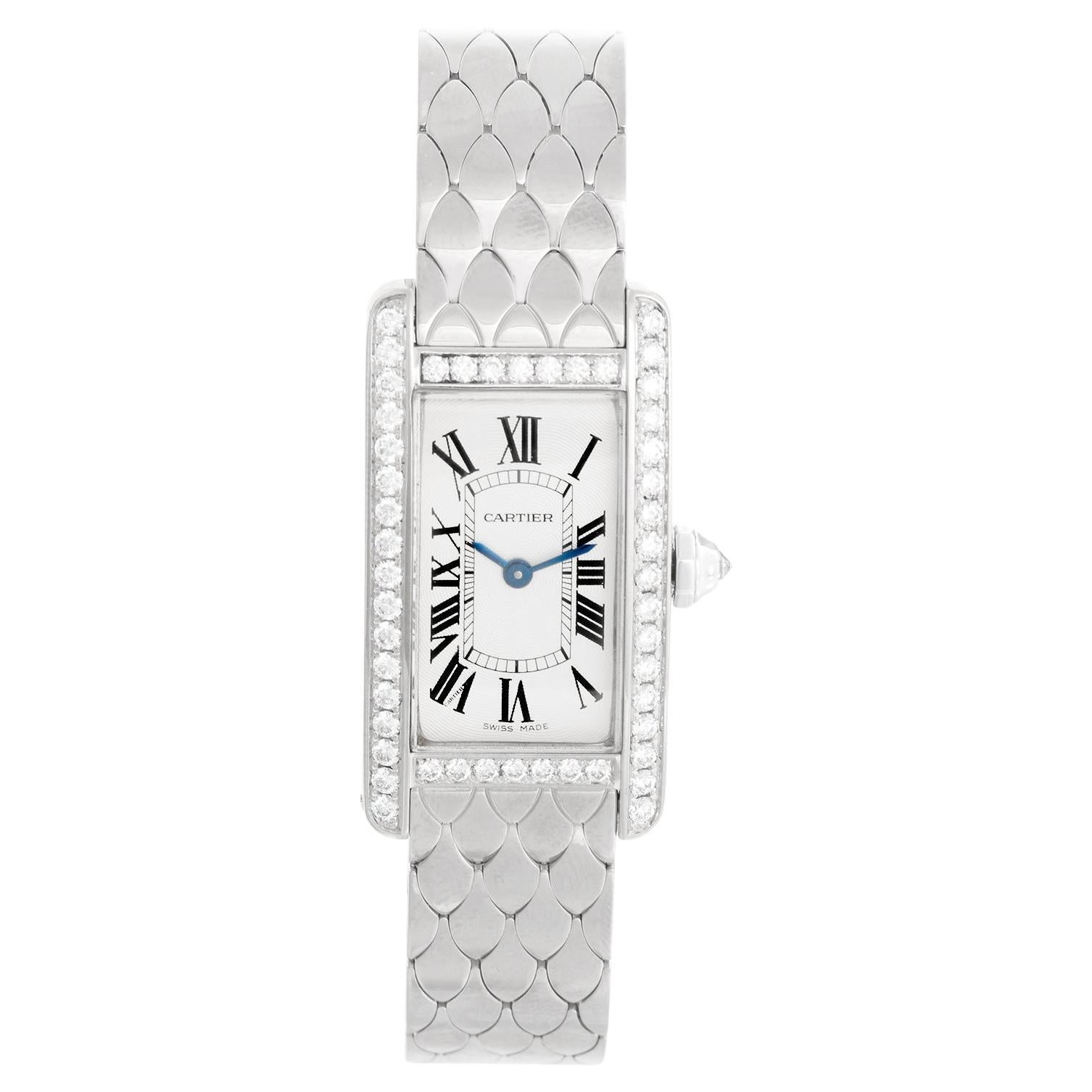 Cartier Tank Americaine 'or American' Ladies WG Diamond Watch 2489 For Sale