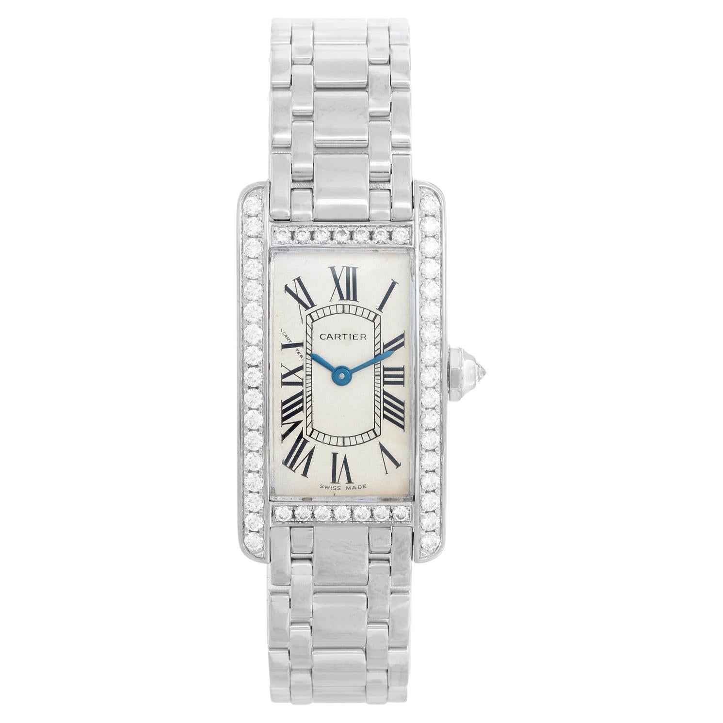 Montre Cartier Tank Americaine (ou American) à diamants WG pour dames  2489