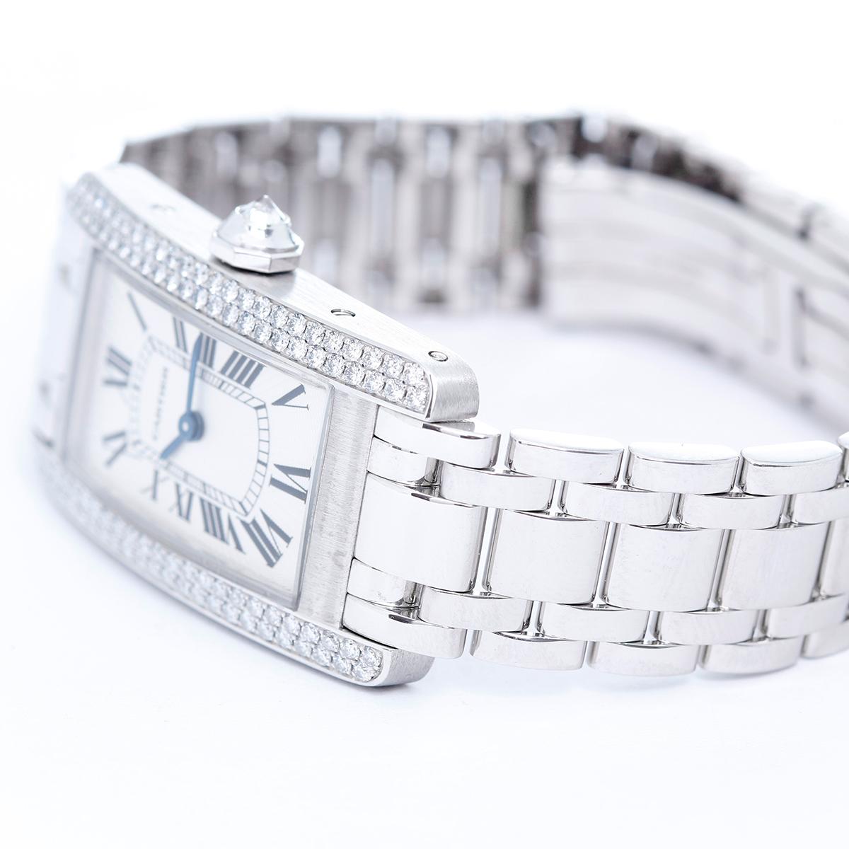 Cartier Tank Americaine ‘or American’ Ladies WG Diamond Watch WB7018L1 In Excellent Condition In Dallas, TX