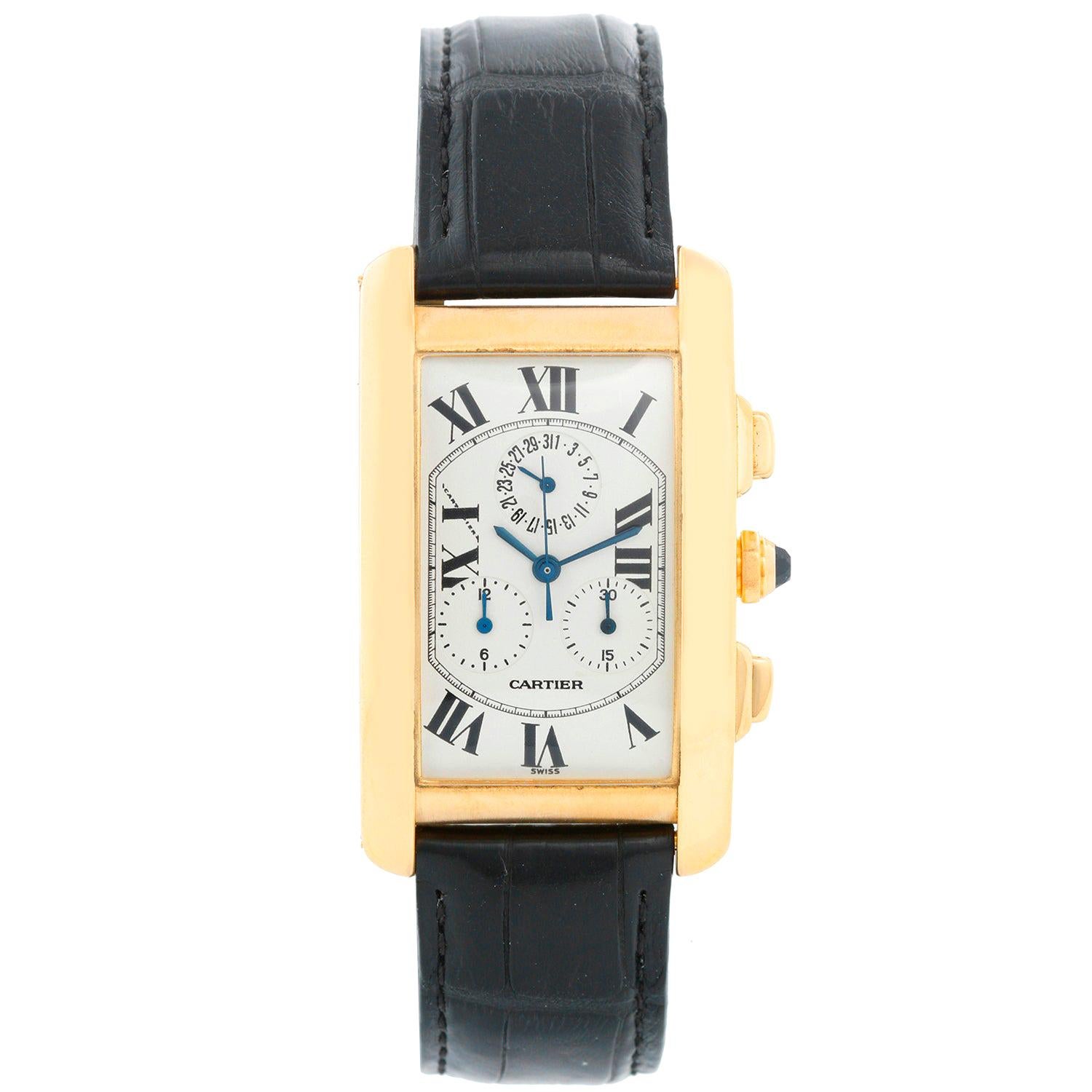 Cartier Tank Americaine 'or American' Men's 18 Karat Gold Chronograph Watch
