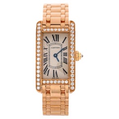 Cartier Tank Americaine Quartz Watch Rose Gold with Diamond Bezel 19