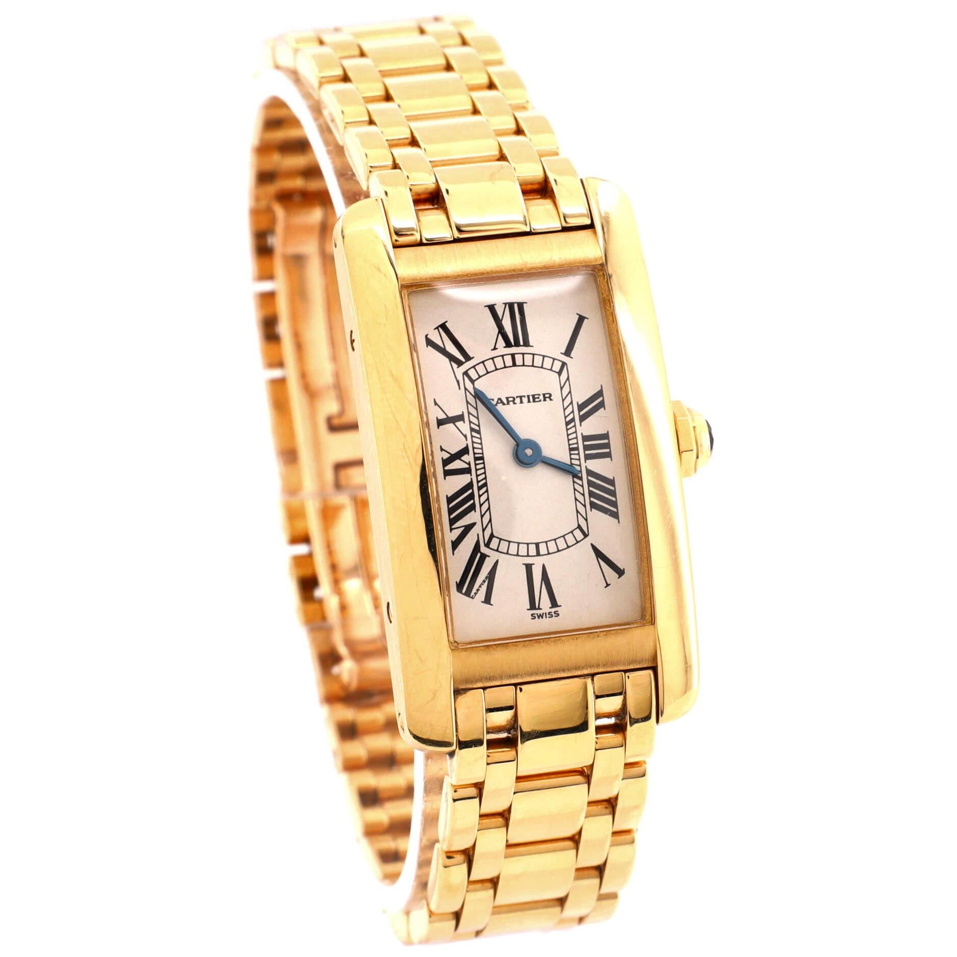 Cartier: Gelbgold-Uhr Tank Americaine mit Quarz, 19 im Zustand „Gut“ in New York, NY