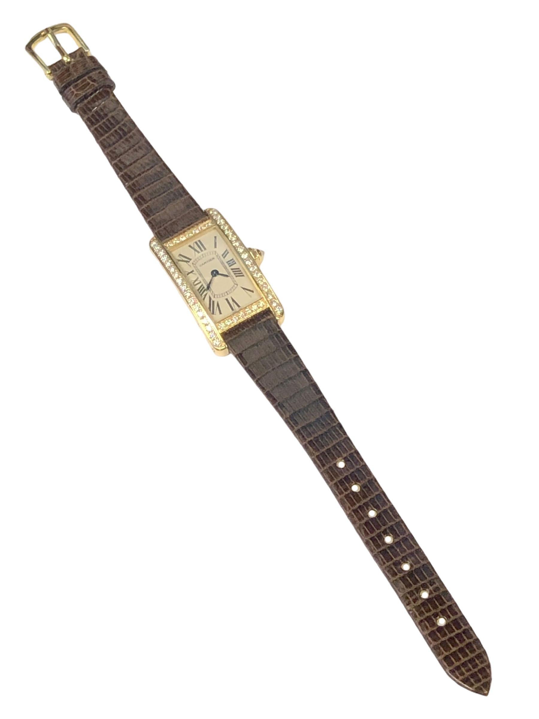 Cartier, montre-bracelet Tank Americaine réf. 2482 pour femme en or jaune et diamants Pour femmes en vente