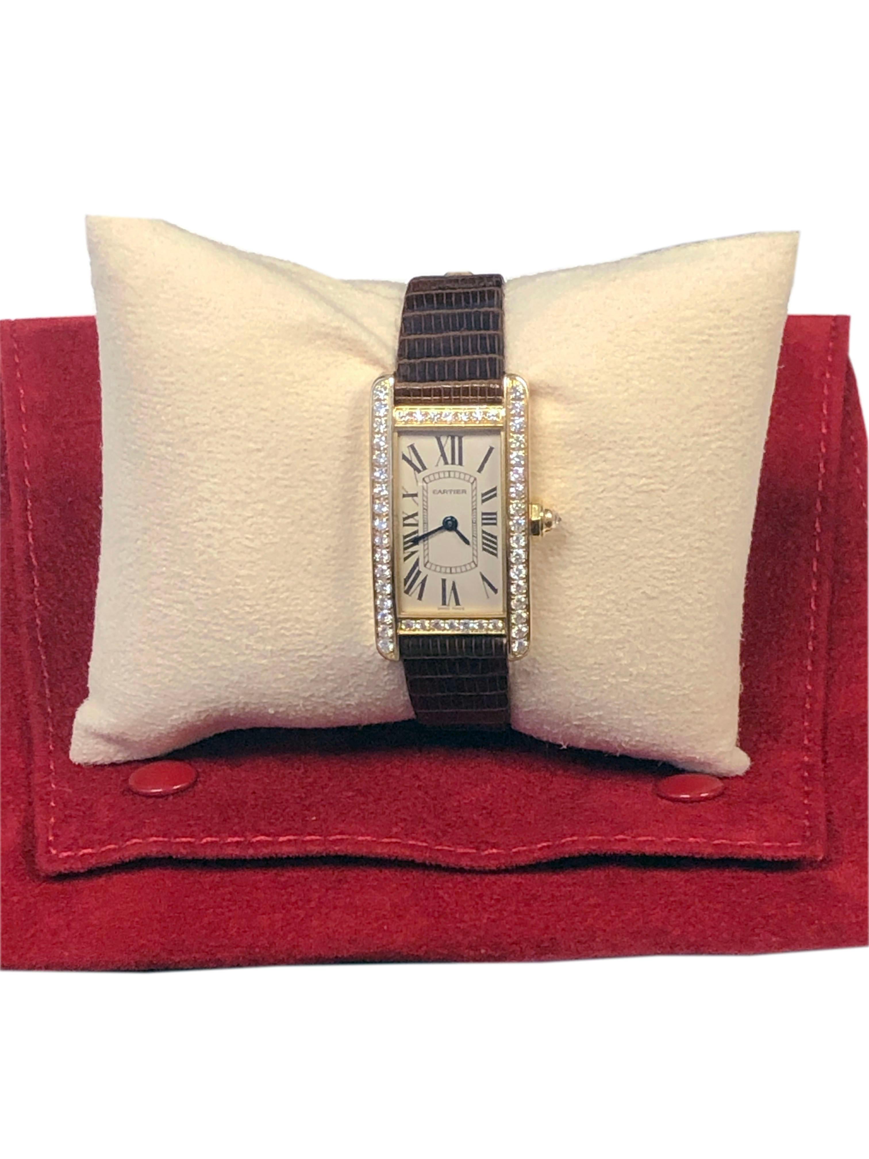 Cartier, montre-bracelet Tank Americaine réf. 2482 pour femme en or jaune et diamants en vente 1