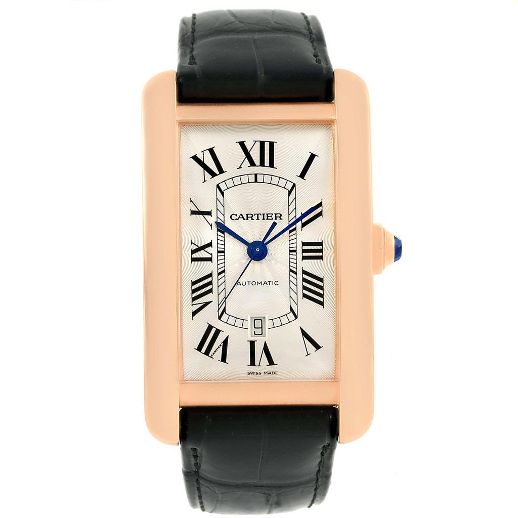 Cartier Tank Americaine Rose Gold Automatic Men's Watch W2609856 In Excellent Condition In Atlanta, GA