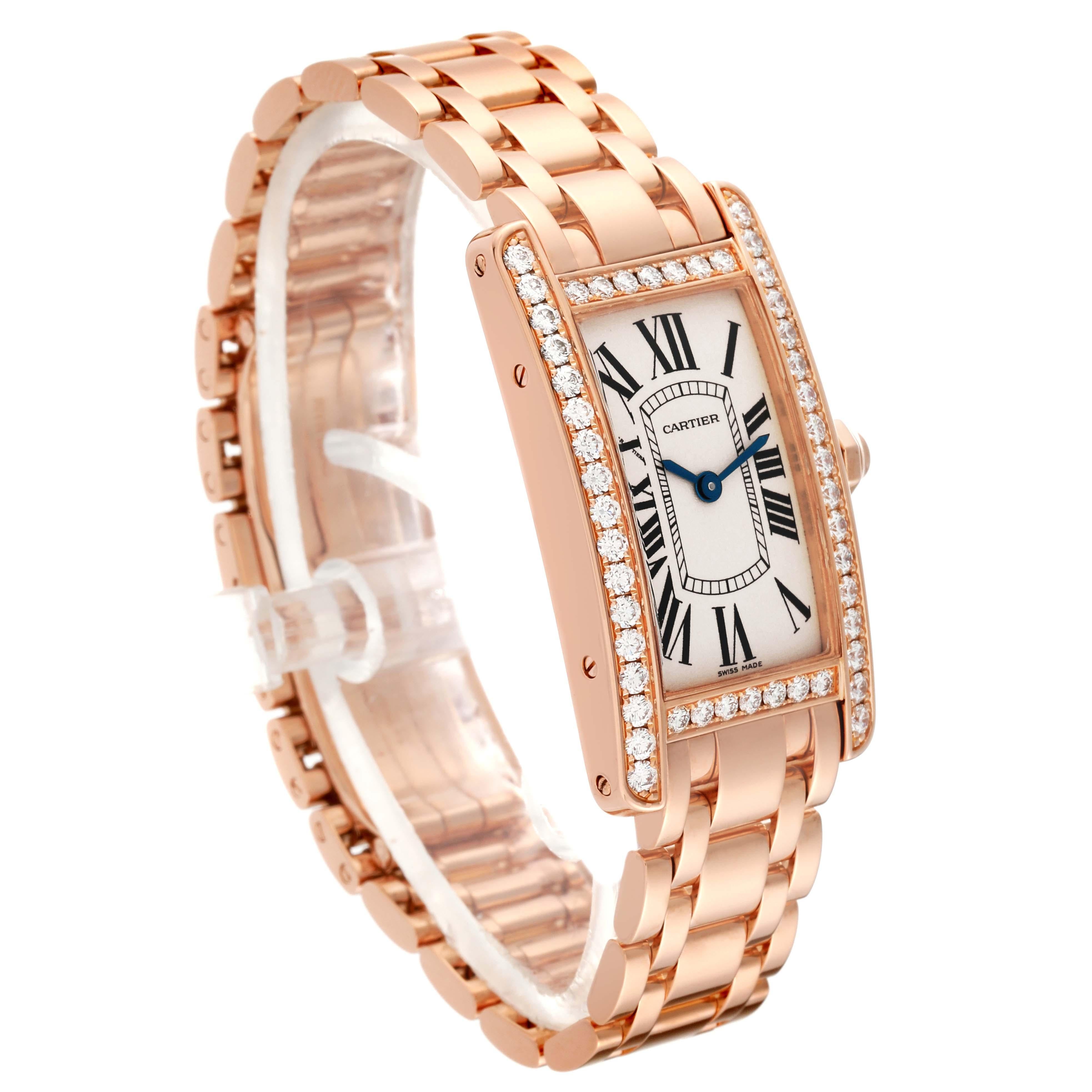 Cartier Tank Americaine Rose Gold Diamond Ladies Watch WB7079M5 Box Card For Sale 6