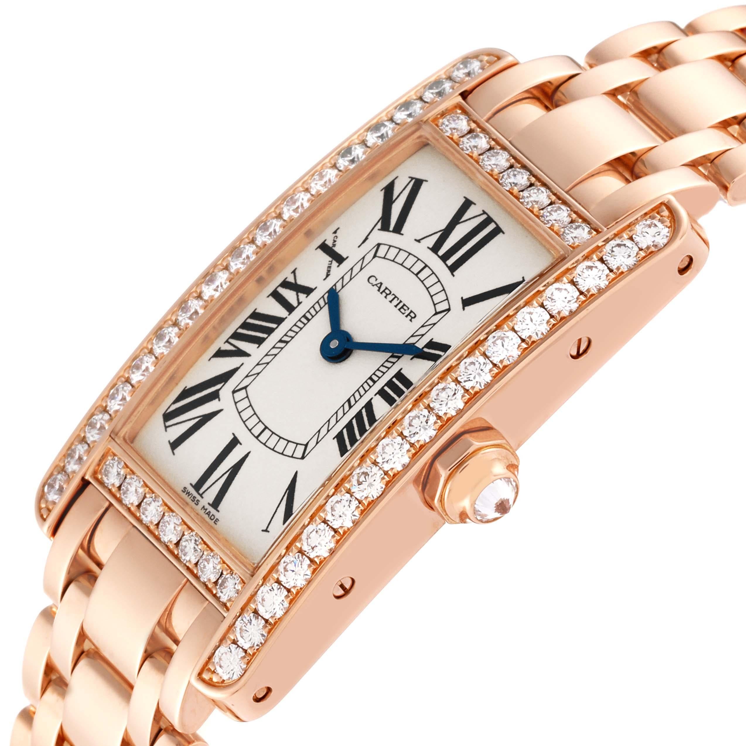 Cartier Tank Americaine Rose Gold Diamond Ladies Watch WB7079M5 Box Card For Sale 1