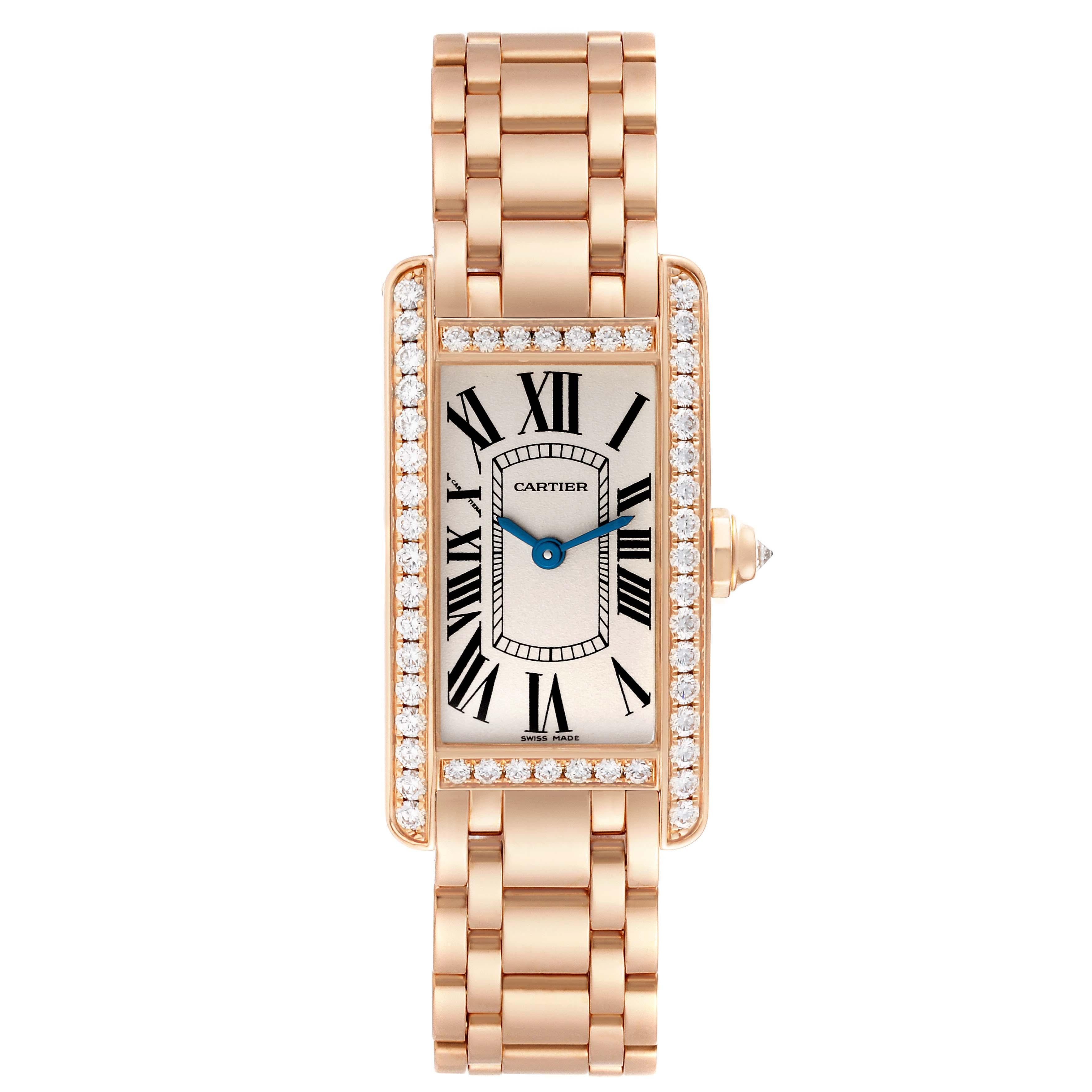 Cartier Tank Americaine Rose Gold Diamond Ladies Watch WB7079M5 Box Card For Sale 2