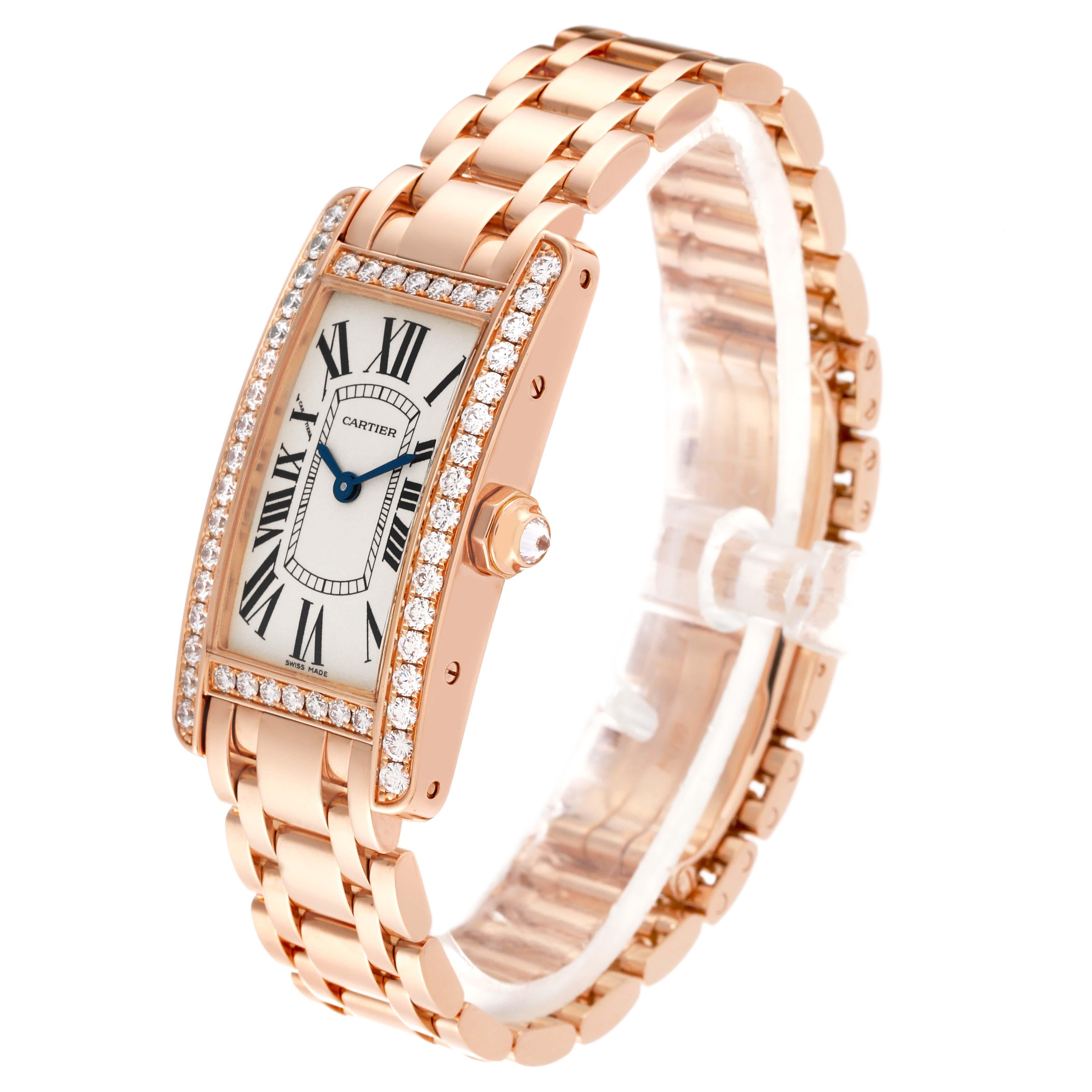 Cartier Tank Americaine Rose Gold Diamond Ladies Watch WB7079M5 Box Card For Sale 4