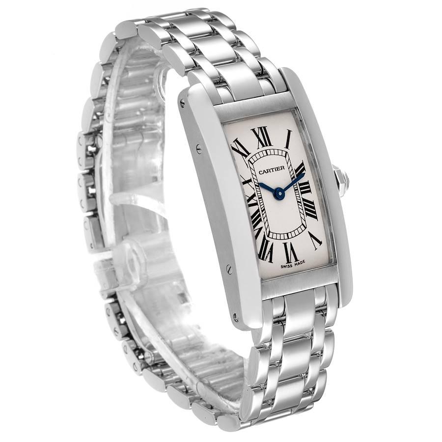 Cartier: 18 Karat Weißgold Damenuhr W008067 mit Tank Americaine-Silber-Zifferblatt und Silber-Zifferblatt im Zustand „Hervorragend“ im Angebot in Atlanta, GA