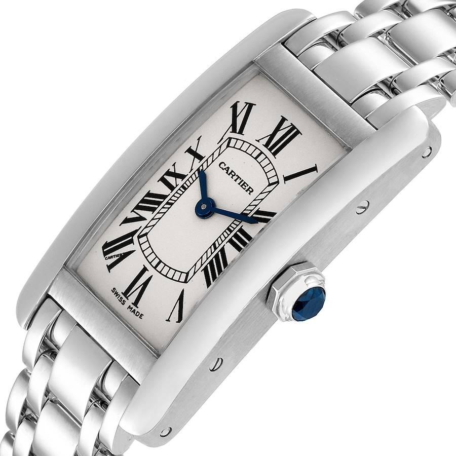 Cartier: 18 Karat Weißgold Damenuhr W008067 mit Tank Americaine-Silber-Zifferblatt und Silber-Zifferblatt im Angebot 2